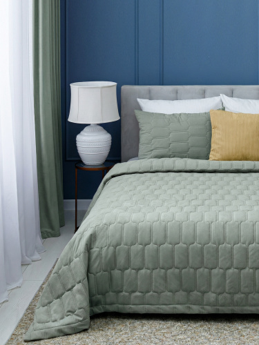 Покрывало стеганое велюровое SUN Decor Magic, NORMA, WASABI