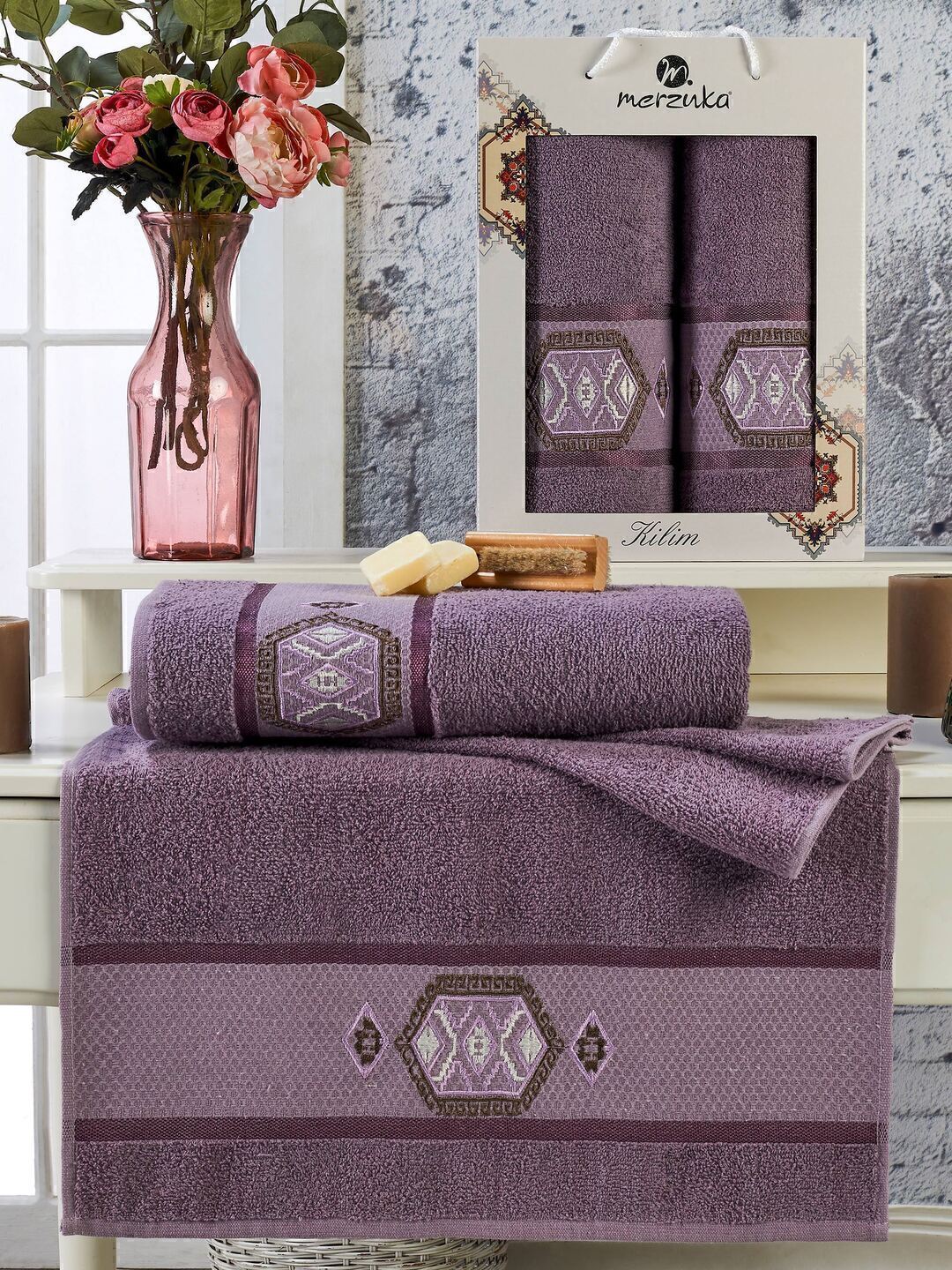 Набор полотенец махровых Kilim Merzuka <2 предмета 50*90+70*140, сиреневый> (арт.11715,11716)