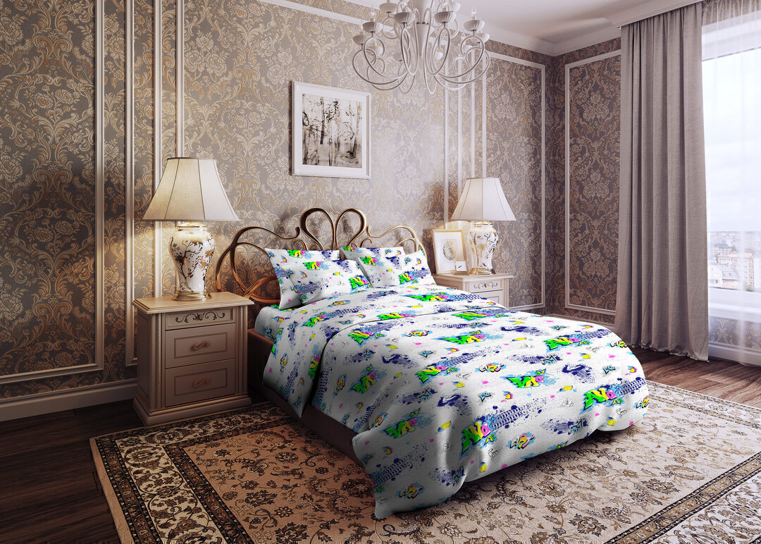 КПБ 1,5сп бязь (125) Реноме <9124-2 Граффити> (арт.35/100)