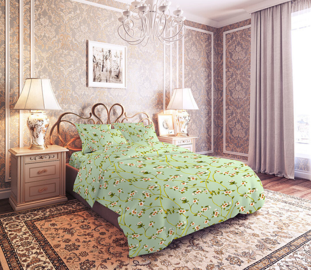 Простыня 1,5сп бязь 125 (150*210) Реноме <7128-1 Восходы> (арт.35/103)