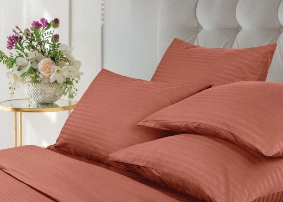 КПБ 1,5сп страйп-сатин (нав 50*70) Verossa Stripe <70078 Terracotta Скидка>