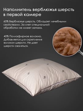 Подушка верблюжья шерсть, заменитель лебяжьего пуха тик Реноме
