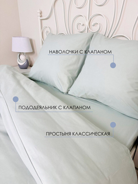 КПБ  поплин однотонный Оливковая коллекция с простыней на резинке (90*200*25) Реноме <12-6205 Нежная мята> 